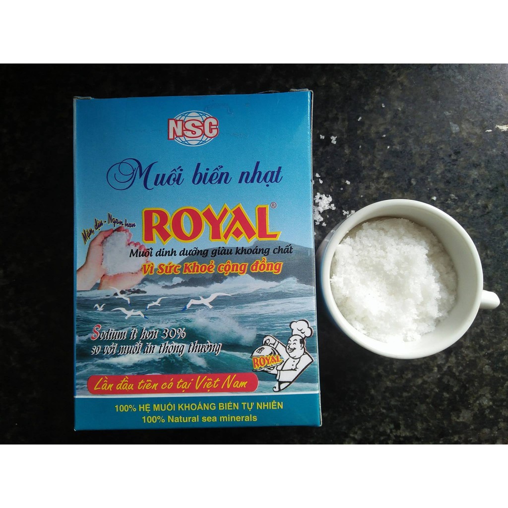 Muối biển nhạt Royal hộp 250gr bổ sung khoáng - Công ty cổ phần muối Nam Định - tốt cho tim mạch Royal Low Sodium Salt