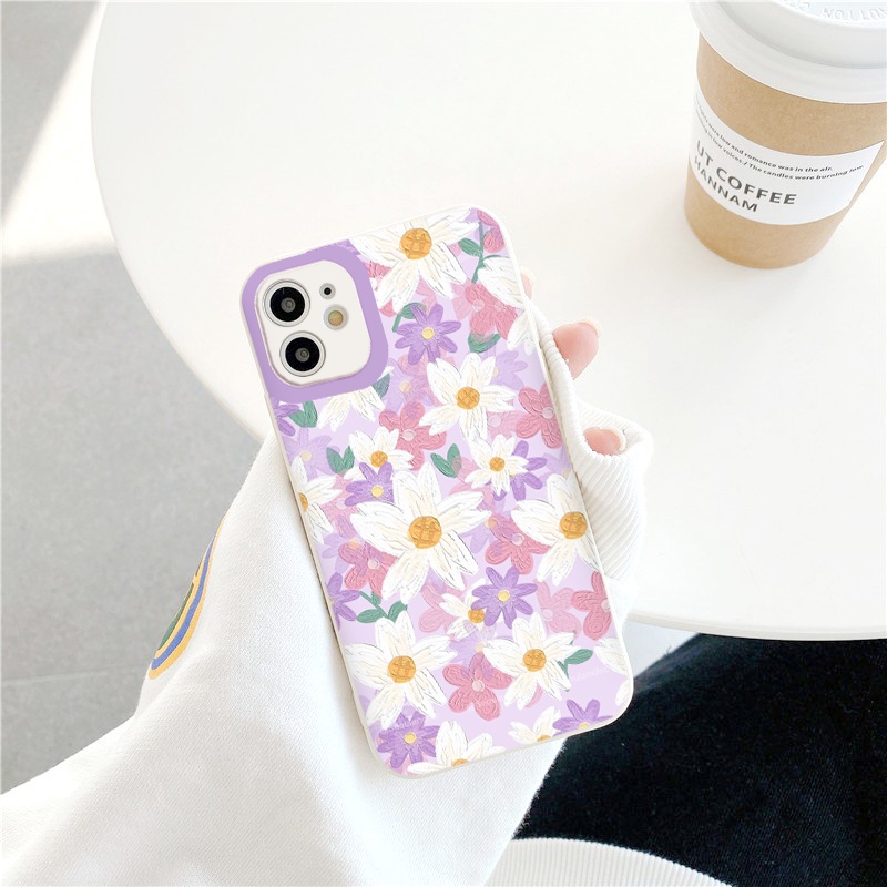 Ốp iphone Hoa Xanh Tím 🌸  vuông cạnh ốp lưng iphone 6/6splus/7plus/8/8plus/xr/xs/12/13/pro/max/plus/promax tr268
