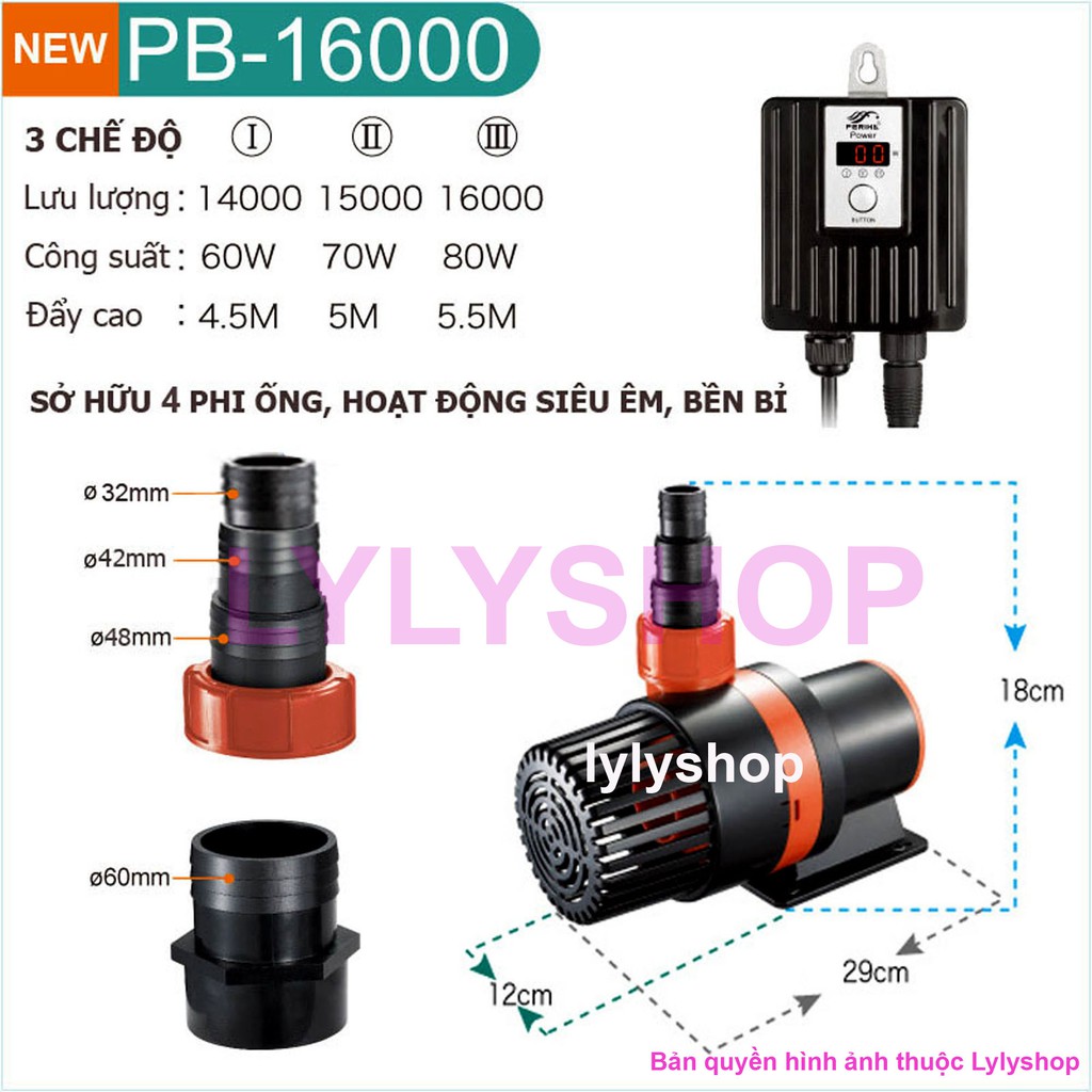 PERIHA PB 16000 Bơm Bể Cá Hồ Koi, Công Suất Lớn, Tiết Kiệm Điện