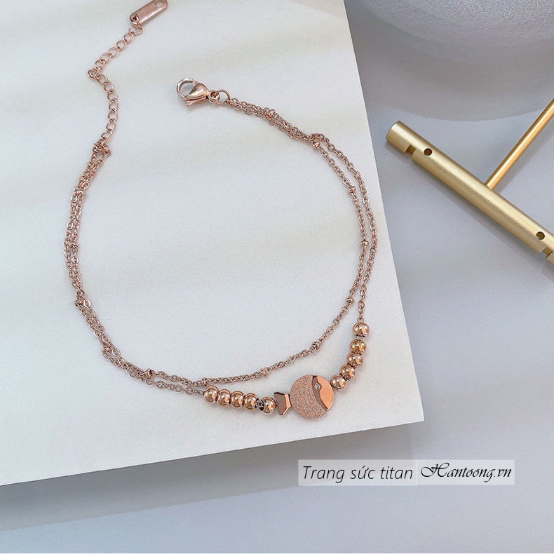 Lắc chân nữ bằng titan không gỉ thiết kế 2 lớp mặt hình chú cá độc đáo xinh xắn hợp thời trang 2022