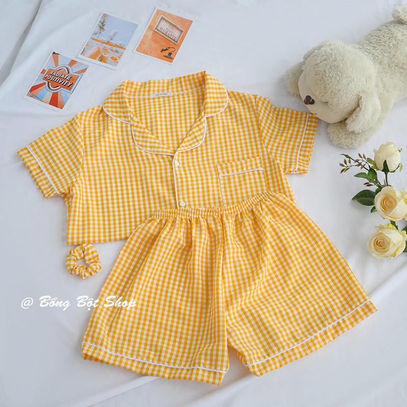 BỘ ĐỒ NGỦ MẶC NHÀ THÔ KẺ CARO HOT TREND 2021 (TẶNG KÈM SCRUNCHIES)