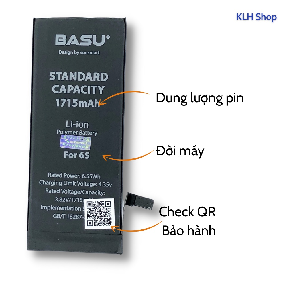 Pin dùng cho i.phone siêu bền, Pin IP BASU dung lượng chuẩn chính hãng EU USA cho 5 5s 6 6s 6+ 6s+ 7 7+ 8 8plus X Xs Xr