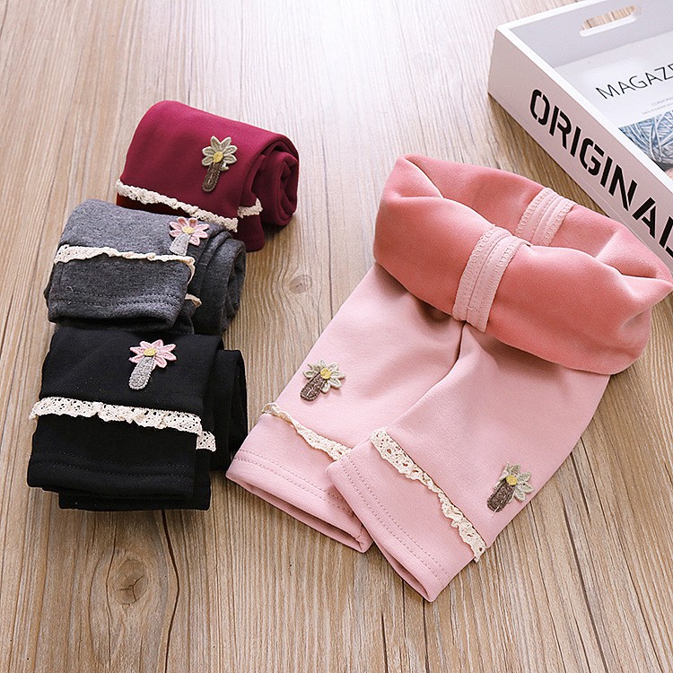 Quần legging lông đính ren cao cấp bé gái size 8-17kg hàng QD