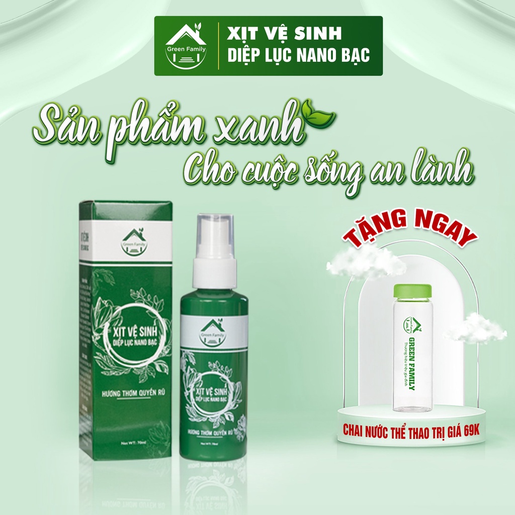 Chai Xịt Vệ Sinh Phụ Nữ Diệp Lục Nano Bạc HBC Green Family 70ml