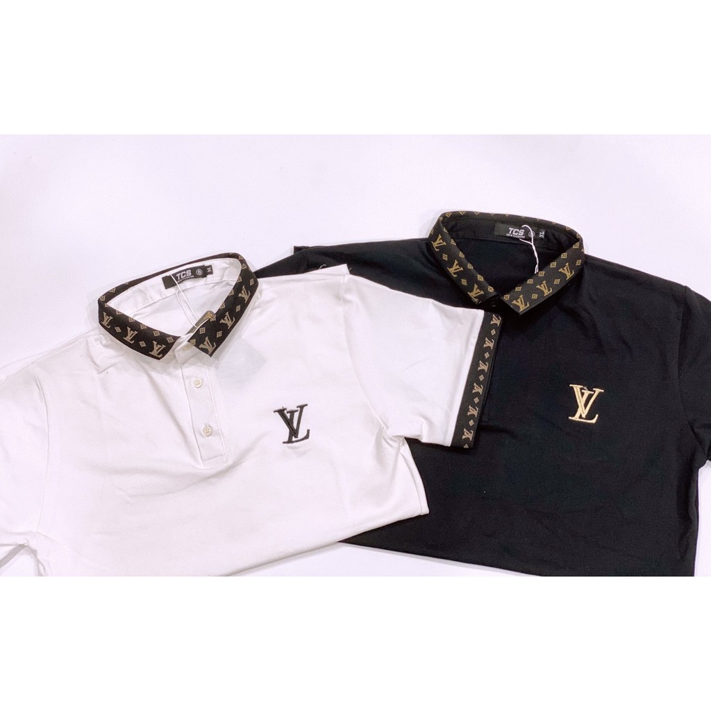 Áo thun nam có cổ tay ngắn thêu LVV vải thun cotton xịn mềm mịn co giãn chống nhăn skymen fashion - ATN17