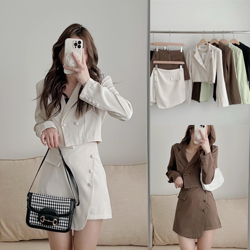 [Hàng mới] SET ÁO BLAZER CROPTOP PHỐI QUẦN GIẢ VÁY