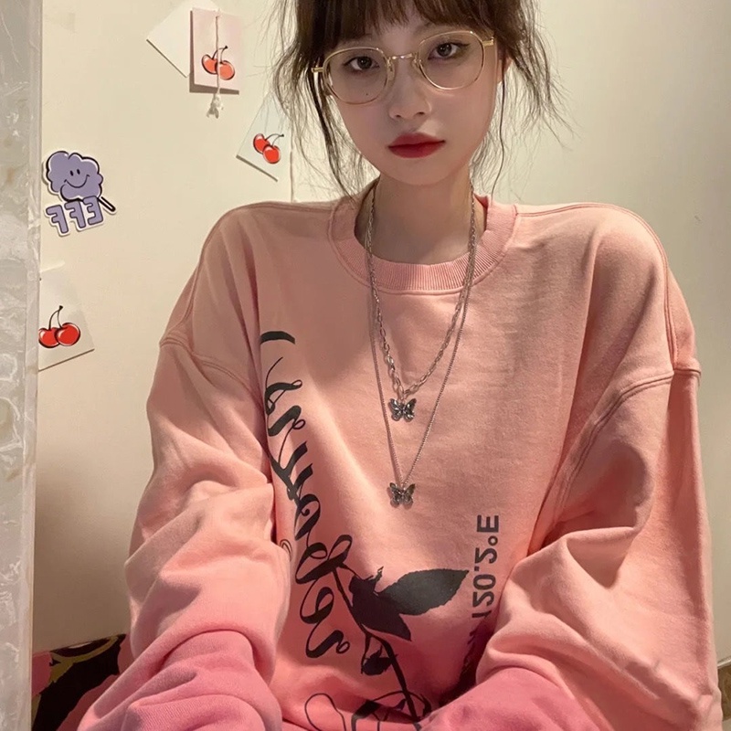 Áo sweater IELGY dáng rộng in hình hoa hồng thiết kế sành điệu
