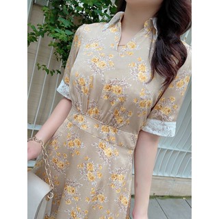 [Mã FAMALLT5 giảm 15% đơn 150k] Váy lụa cổ đức phối ren GV035 - Genni