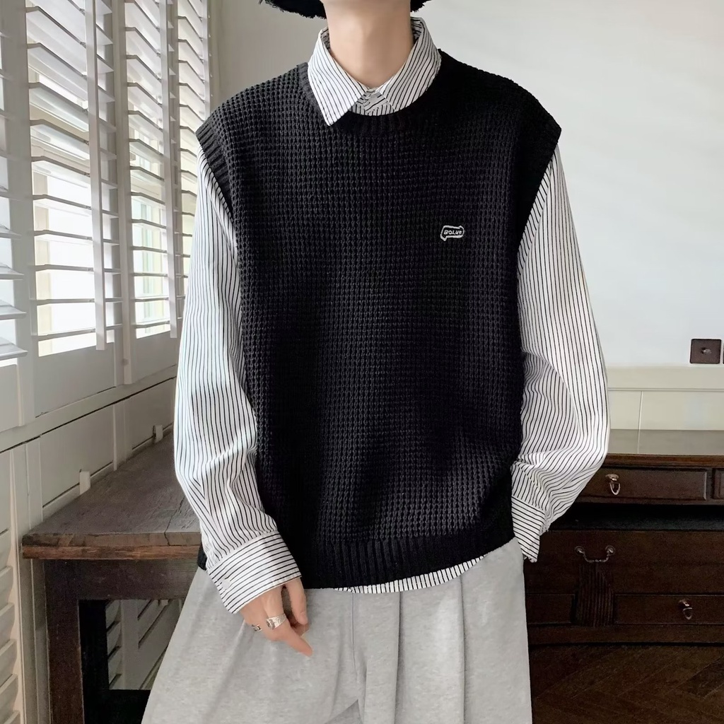 Áo Ba Lỗ Dệt Kim Dáng Rộng Cỡ Lớn Thời Trang Hàn Quốc Chất Lượng Cao Cho Nam Size M-3XL