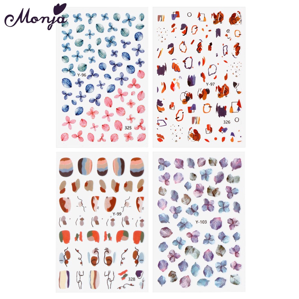 [Hàng mới về] Miếng Dán Trang Trí Móng Tay Monja Tự Dính Nhiều Họa Tiết Với 4 Phong Cách Khác Nhau