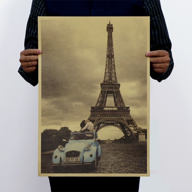 Poster treo tường trang trí hình tháp Eiffel 51x cm