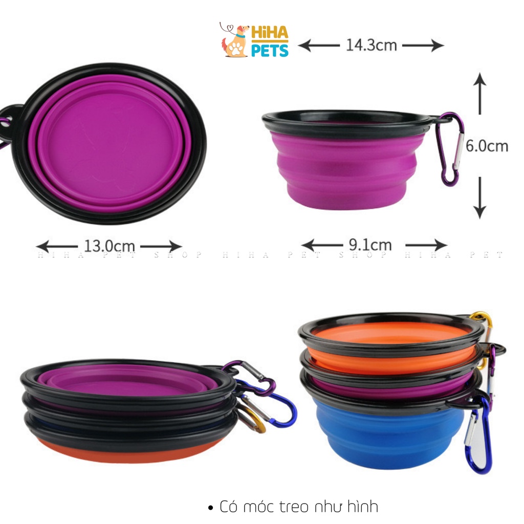 Bát ăn uống cho thú cưng di động có thể treo được dùng như chén cho thú cưng silicon tốt đủ màu Hihapet.
