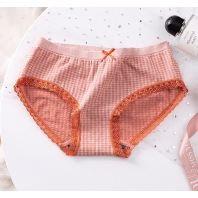 HỘP 5 Quần Lót Nữ Cotton Co Giãn 4 Chiều Kẻ Caro Viền Ren Kháng Khuẩn Dễ Thương LOTNU02