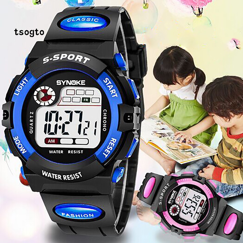 Đồng hồ điện tử thiết kế chống nước phong cách thể thao dùng cho bé trai và bé gái