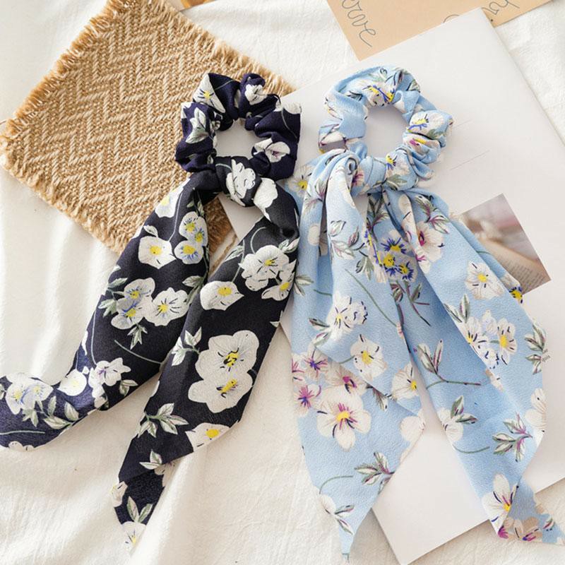 Cột tóc vải nơ dài Scrunchies hoa lớn - Mã SC039