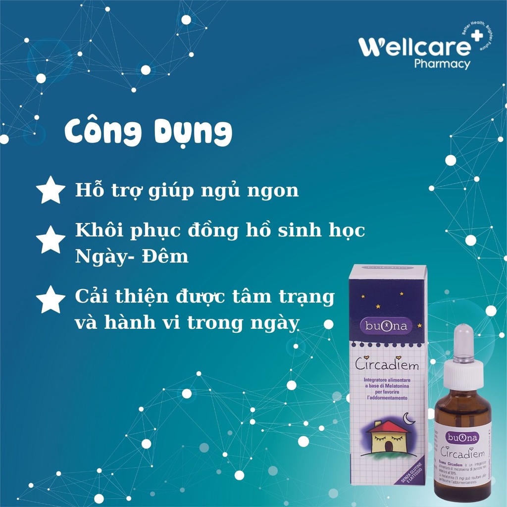 Buona Circadiem  - Siro Melatonin tinh khiết 99%, hỗ trợ bé ngủ ngon , trẻ sơ sinh giảm khóc đêm