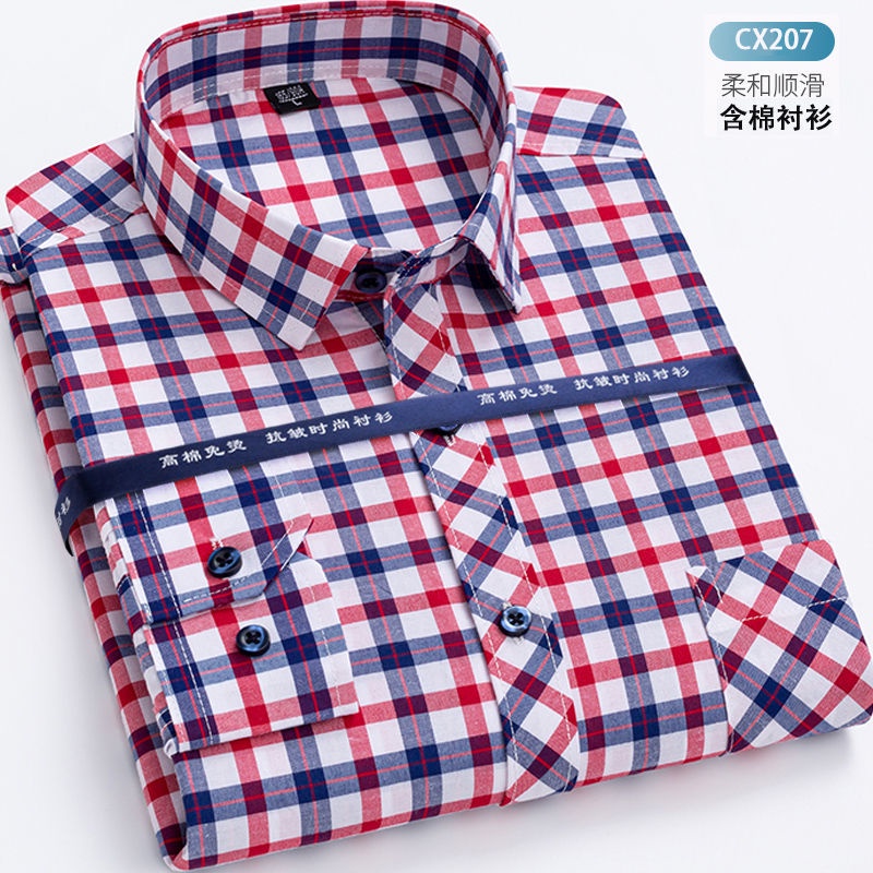 Áo Sơ Mi Nam Tay Dài 35% cotton Họa Tiết Sọc Caro Thời Trang