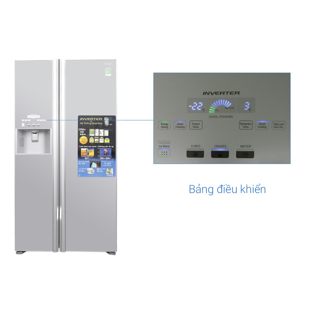 Tủ lạnh SBS Hitachi R-FS800GPGV2 (GS) - 605 Lít (SHOP CHỈ BÁN HÀNG TRONG TP HỒ CHÍ MINH)