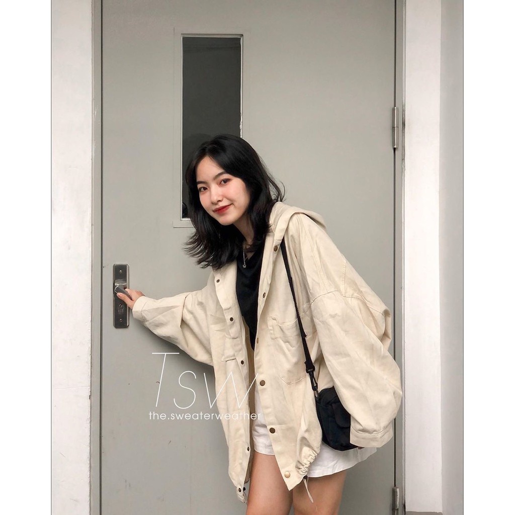 Áo kaki mũ cúc RUBY HOUSE86 chất kaki, 2 màu Đen Sữa, Áo tay siêu to, có mũ, cúc đóng HOT HIT