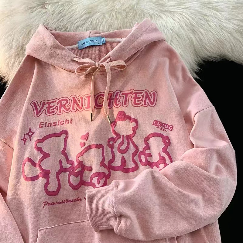 NRVP Áo hoodie tay dài in họa tiết phong cách Hàn Quốc thời trang oversize cho nữ