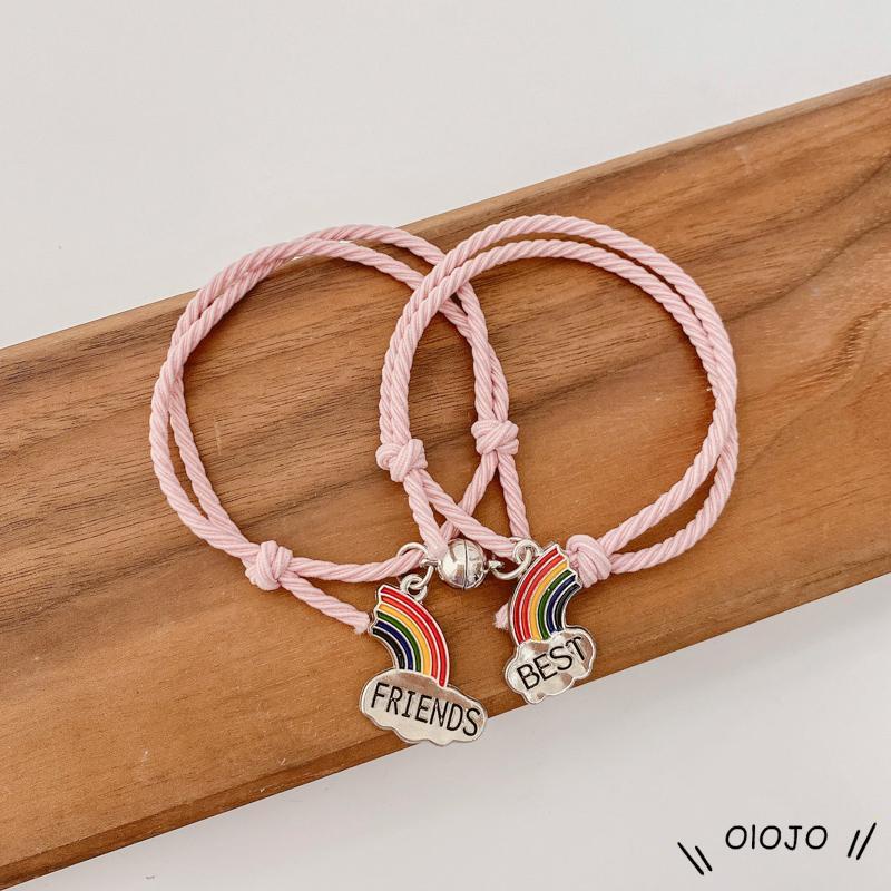 Vòng Tay Dây Thừng Phối Mặt Nam Châm Màu Cầu Vồng Đơn Giản Thời Trang Cho Cặp Đôi