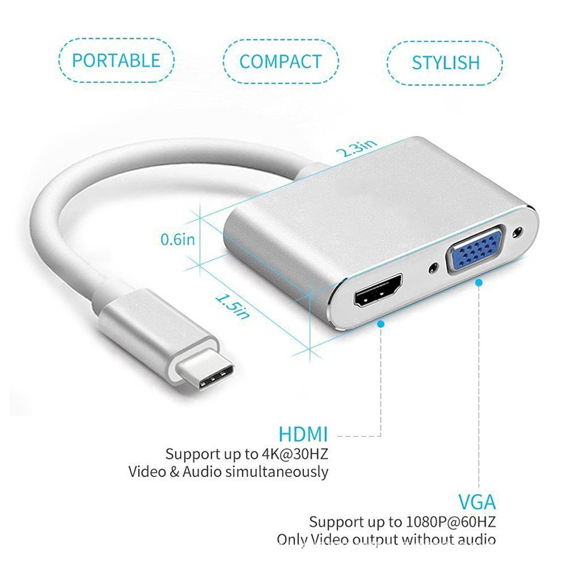 Bộ Chuyển Đổi Usb 3.1 Type-c Sang Hdmi I Vga Hỗ Trợ Hd 4k