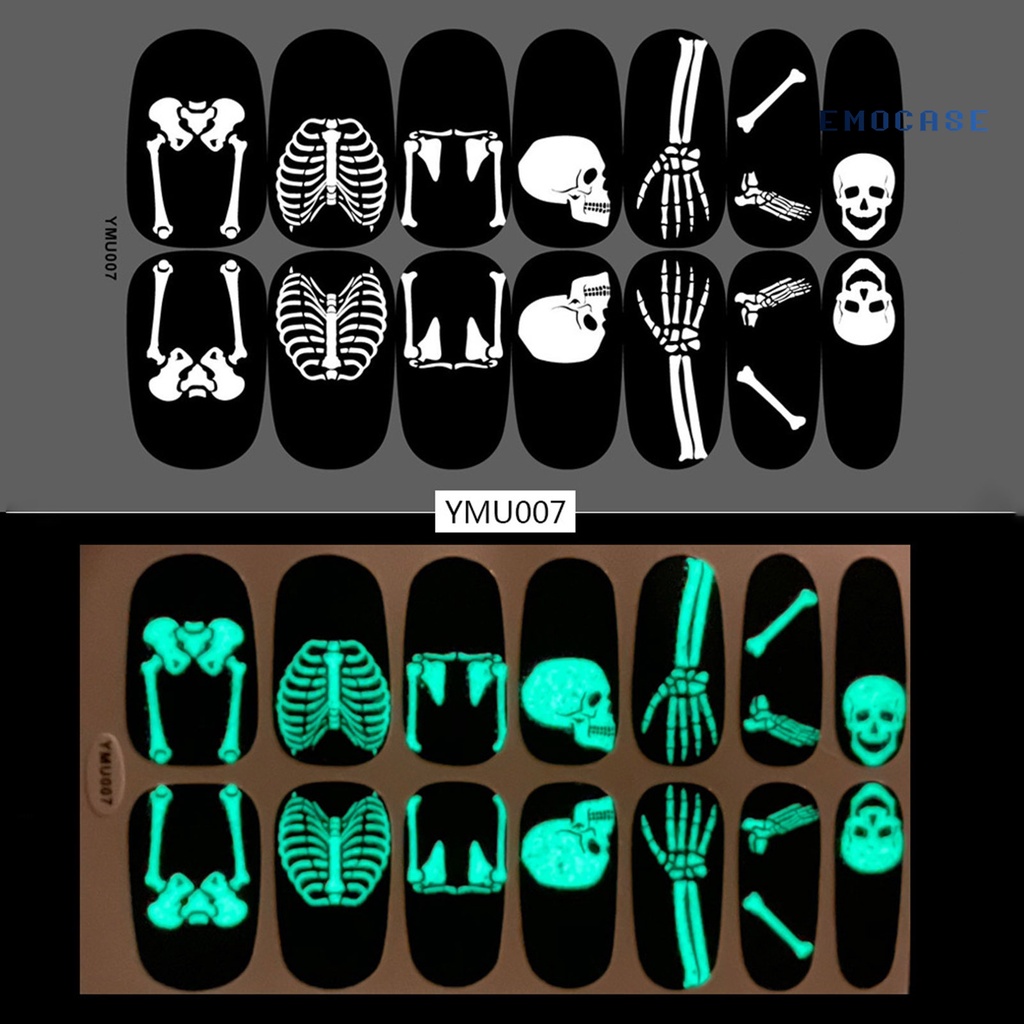 Miếng Dán Trang Trí Móng Tay Tự Dính Họa Tiết Đầu Lâu Lấp Lánh Thoáng Khí