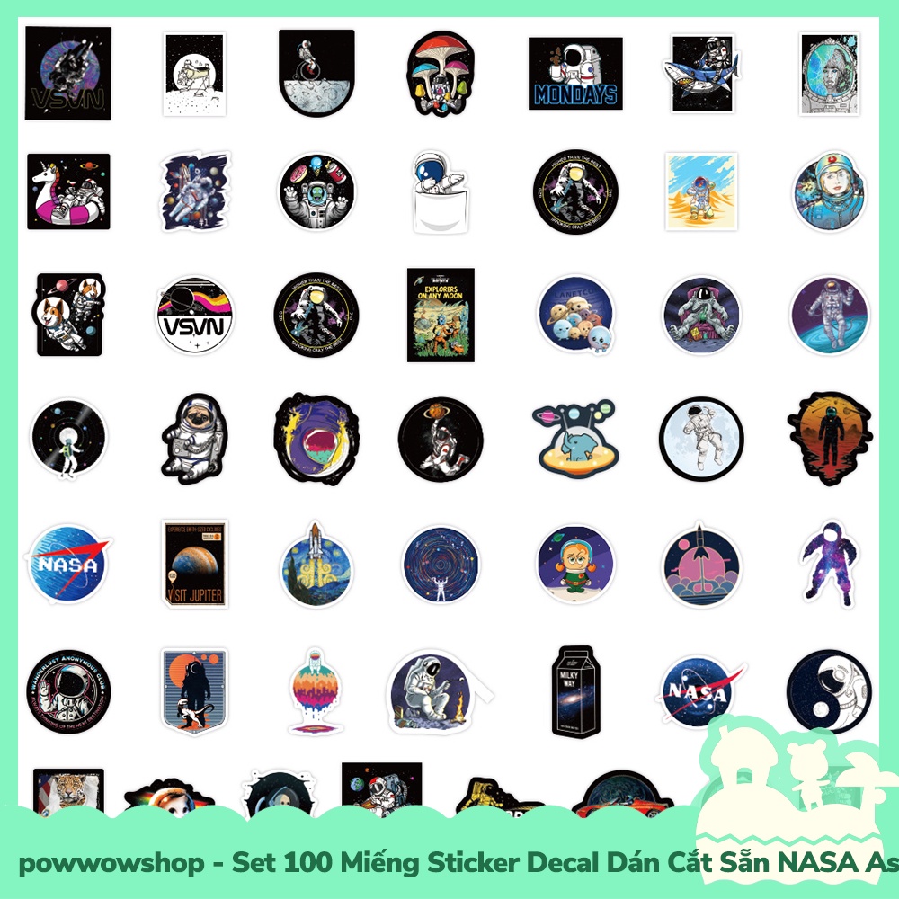 [Sẵn VN - Hỏa Tốc] Set 100 Miếng Sticker Decal Cắt Sẵn DIY Dán Trang Trí Vật Dụng Mẫu Space Moon Astronaut Phi Hành Gia
