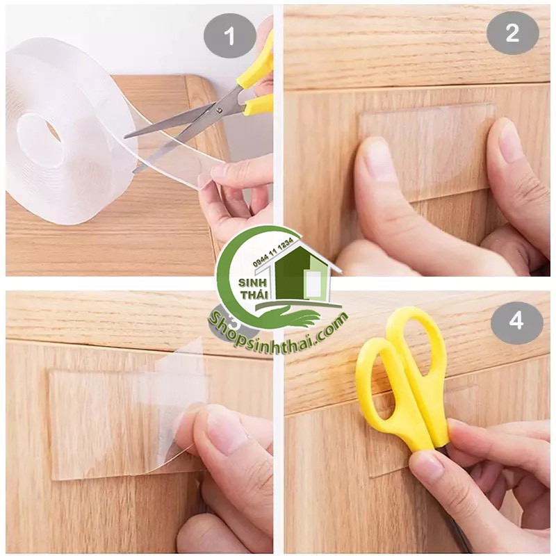 Băng keo đa năng bản rộng 2cm dính 2 mặt trong suốt - siêu dính các dụng cụ trong nhà