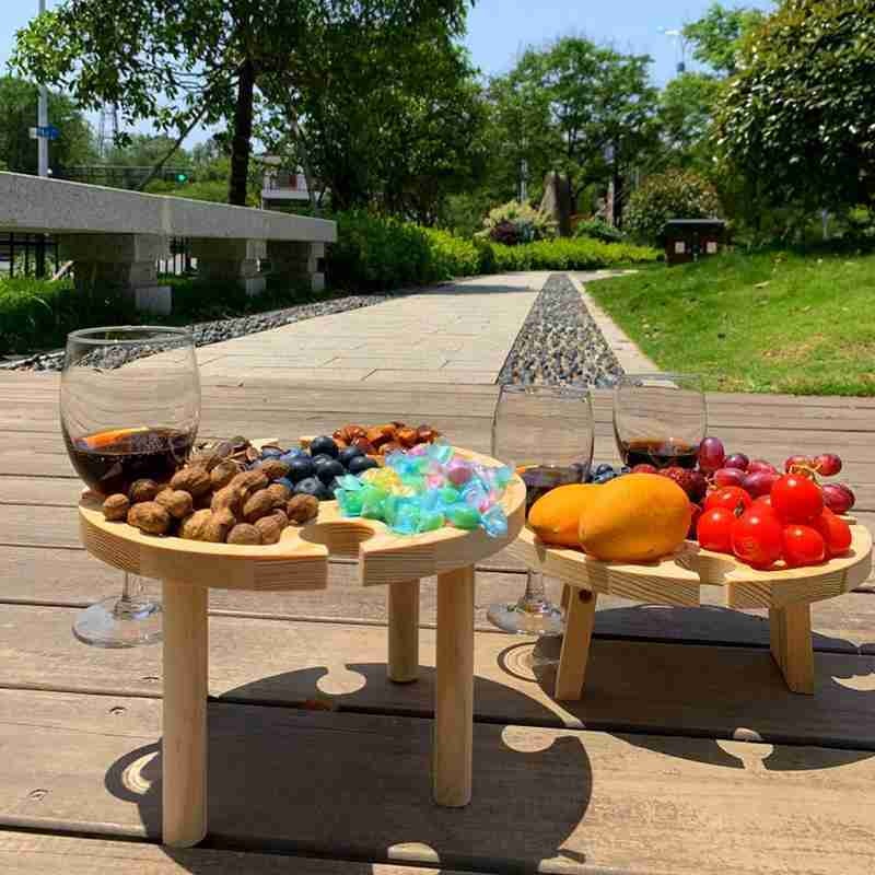 Wooden Outdoor Folding Picnic-table With Glass Holder 2 In 1 Wine Glass Rack Outdoor Wine Table Wooden Table Easy To Carry Wine