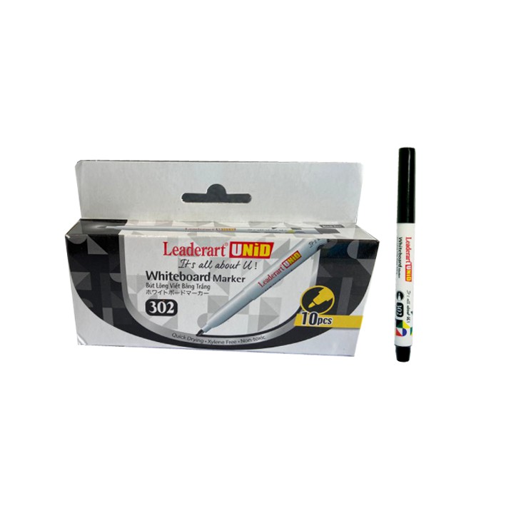 Bút dạ bảng Leaderart cỡ nhỏ LA302 - Hộp 10 chiếc cùng màu - Dùng để viết trên bảng trắng, mực rõ nét, nhanh khô, an toà