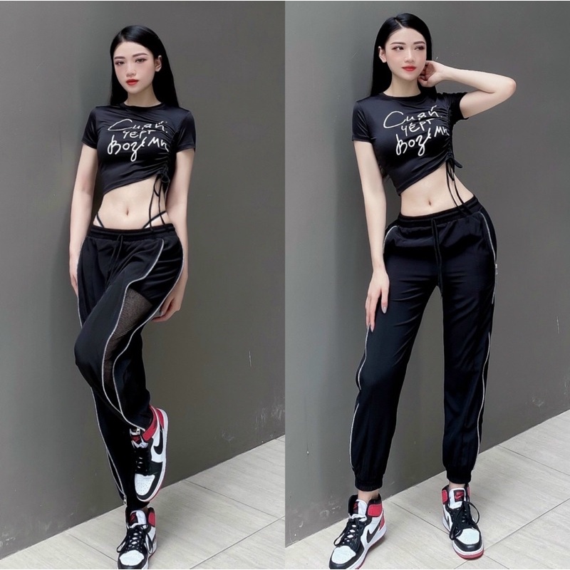 Bộ Tập Zumba, Gym, Nhảy Aerobic💥𝙎𝙄𝙀̂𝙐 𝙃𝙊𝙏💥 quần Jorger lưới chất gió mềm mịn, áo croptop chất Cotton thấm