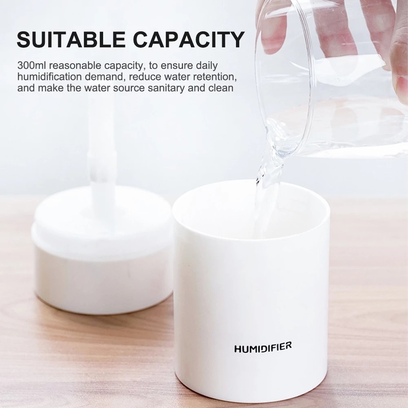 Máy Phun Sương Tạo Độ Ẩm Không Khí USB Mini 300ml Có Đèn Ngủ Tự Động Tắt Mở