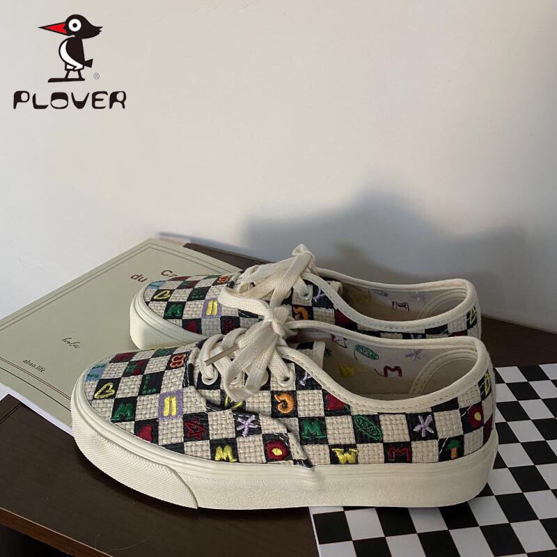 Giày thể thao vải hoạ tiết kẻ caro thổ cẩm phong cách Ulzzang kèm ảnh thật
