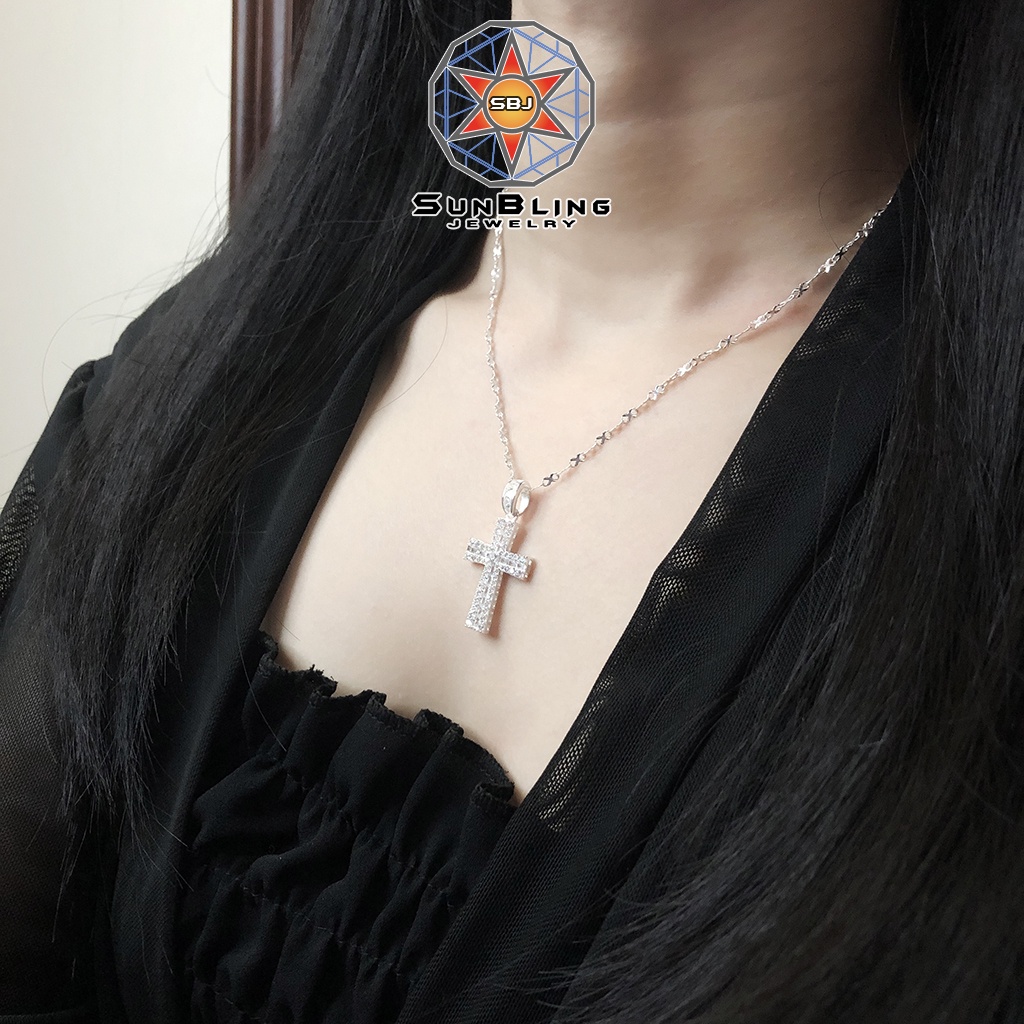 Mặt dây chuyền SunBling thánh giá full hột cho nam nữ, mặt dây chuyền bạc đính đá cao cấp, sang trọng SB4184