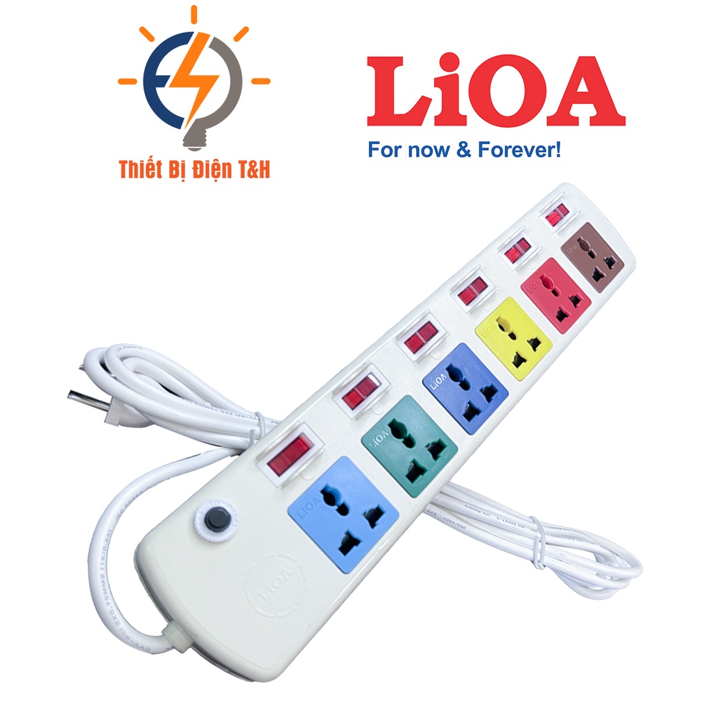 Ổ cắm điện đa năng LIOA, 2200W, 6 ổ cắm, 6 công tắc, dây dài 3M, 5M, 6DOF32WN - Thiết Bị Điện T&amp;H