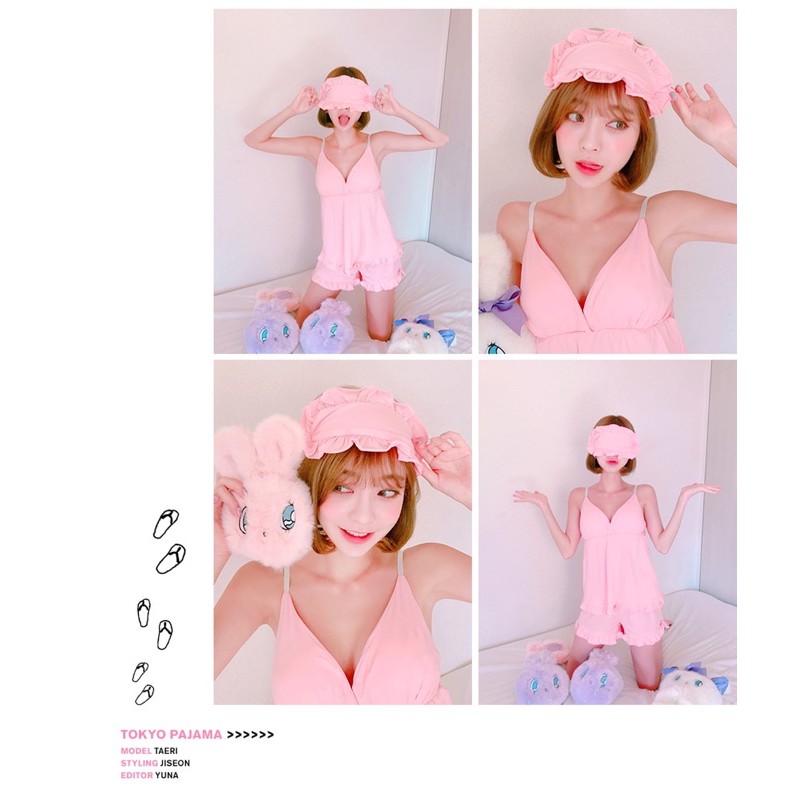 Bộ Ngủ Thun 2 Dây Kèm Bịt Mắt