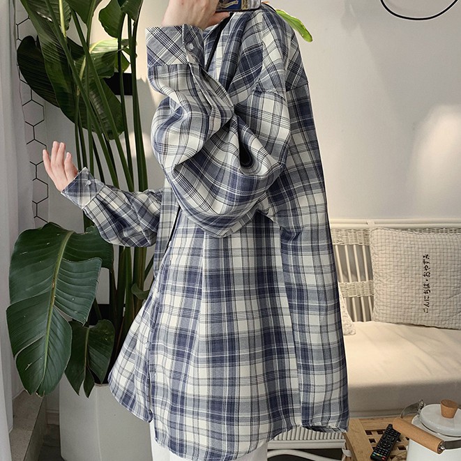 Áo Sơ Mi Khoác Ngoài Tay Dài Dáng Rộng Kẻ Ca-Rô Trẻ Trung Hợp Thời Trang | BigBuy360 - bigbuy360.vn
