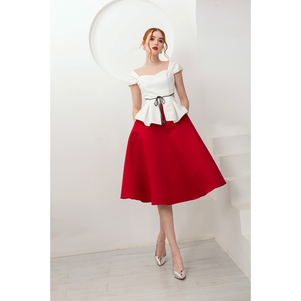 Áo peplum lụa tafta cut out ngang eo Gunich (nhiều màu)