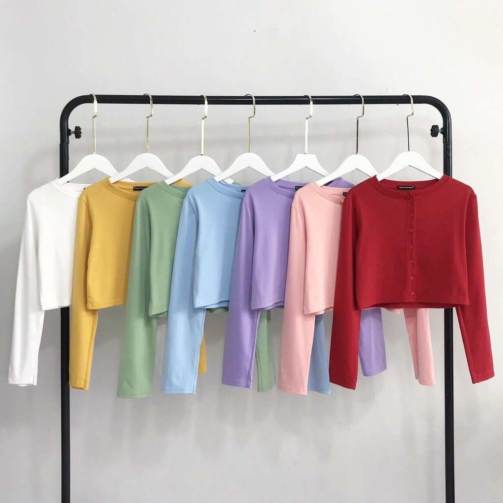 Áo croptop tay dài nữ ôm body sexy tôn dáng có nút cài phong cách ulzzang SIB015
