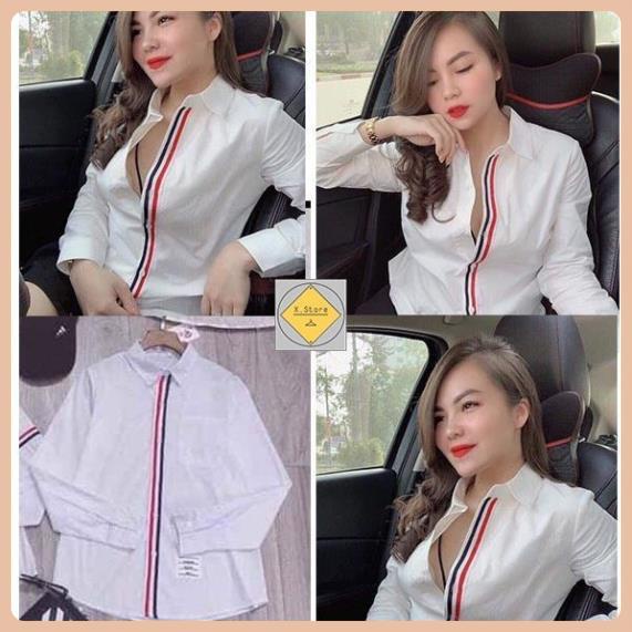 Áo Sơ Mi Quốc Dân Trắng Kẻ Sọc Đỏ - Nam Nữ Unisex - Kèm Ảnh Tự Chụp + Đánh Giá Có Ảnh Thật Tự Chụp 876 [GIÁ RẺ VÔ ĐỊCH]
