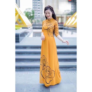 Áo dài truyền thống in hoa hồng cao cấp - KHÔNG KÈM QUẦN