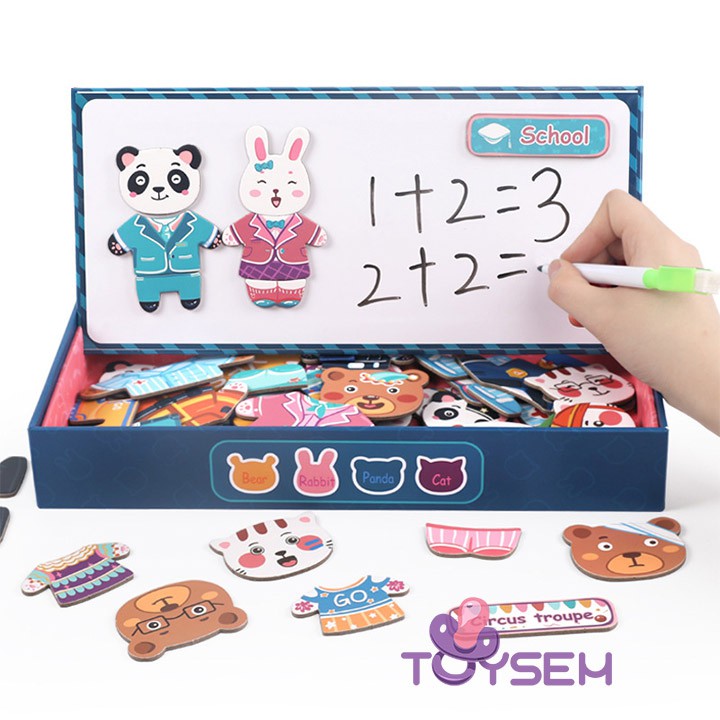 Đồ chơi trẻ em hộp ghép tranh nam châm gỗ toysem bộ xếp hình kèm bảng vẽ cho bé tập học - Quà tặng sinh nhật cho bé