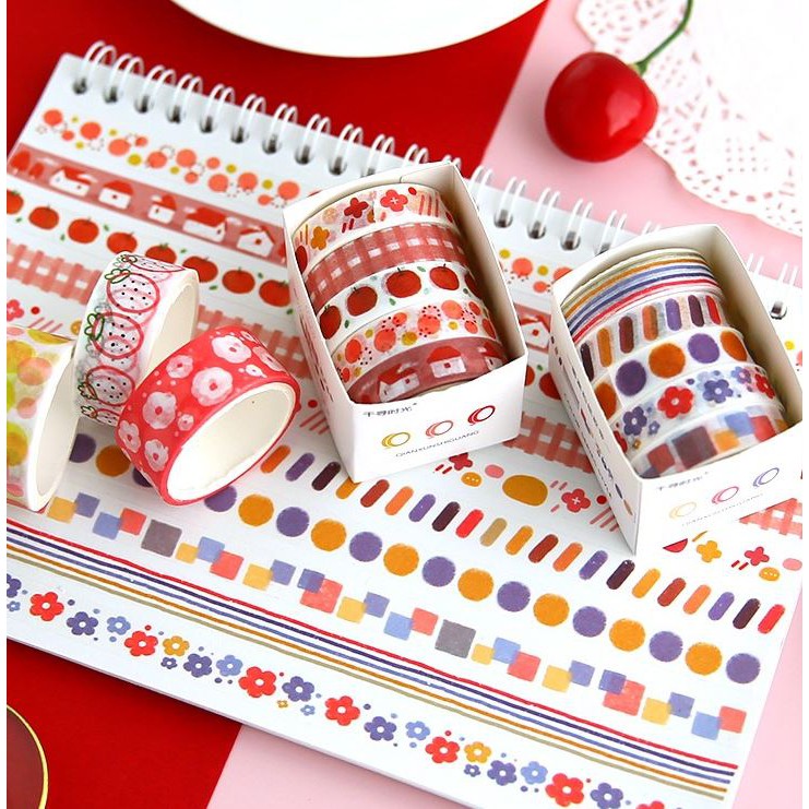 Bộ 3 - 5 cuộn washi tape Chihiro time băng keo sọc trang trí sổ tay | BSW095