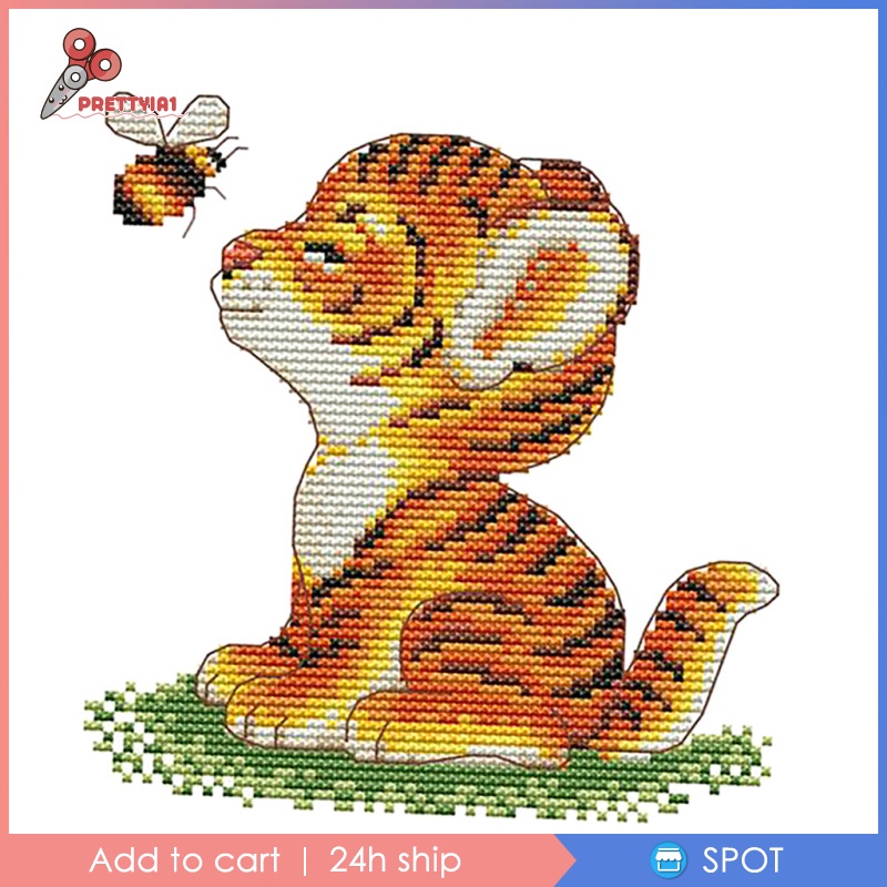 [Prettyia1] Bộ Tranh Thêu Chữ Thập Hình Hổ / Ong Hoạt Hình 11CT 23x24cm