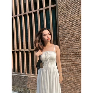 [XẢ KHO] Đầm trắng maxi 2 dây viền ren DD123