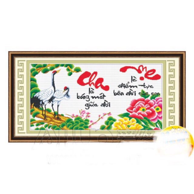 Tranh thêu chữ thập cha mẹ hạc Ailuo AL51401 |84x42cm| chưa thêu