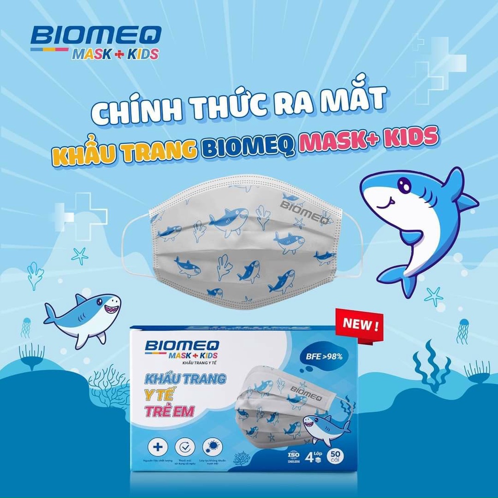 Khẩu trang y tế trẻ em kháng khuẩn 3 lớp BIOMEQ MASK+ KID cùng họa tiết dễ thương