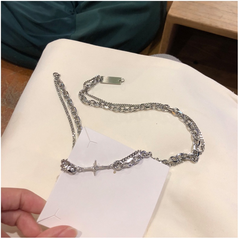 Vòng cổ Hai Lớp Bằng Thép Titan Mặt Chữ Thập Thời Trang Hàn Quốc