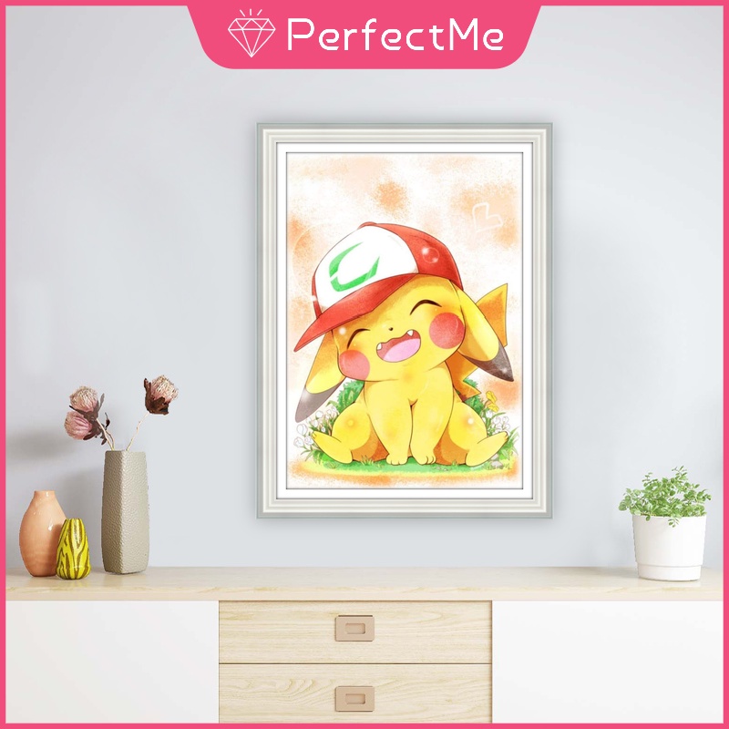 Bộ tranh đính đá 5D tự làm 30x40cm hình Pikachu hoạt hình dễ thương